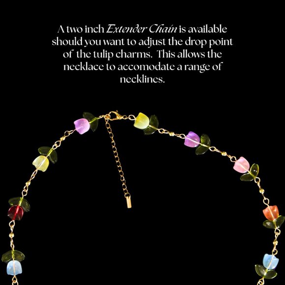 Tulip Shaped Translucent Glass Charm Necklace - Vibrant Colors, Gold Accents - Picture 4 of 7